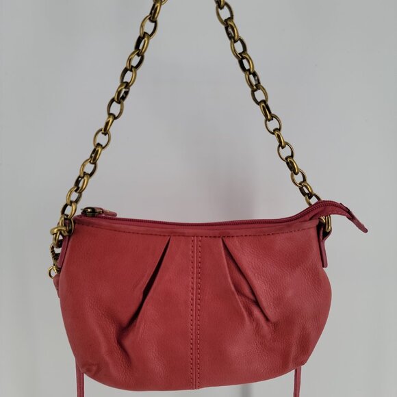 👜 Fossil Leather Pleated Mini Clutch / Crossbody – Rose Pink – Excellent - Picture 6 of 10